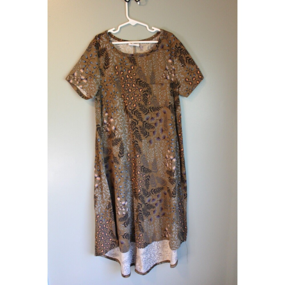 LuLaRoe Carly XXS Olive Brown Floral Print High Low Swing Dress